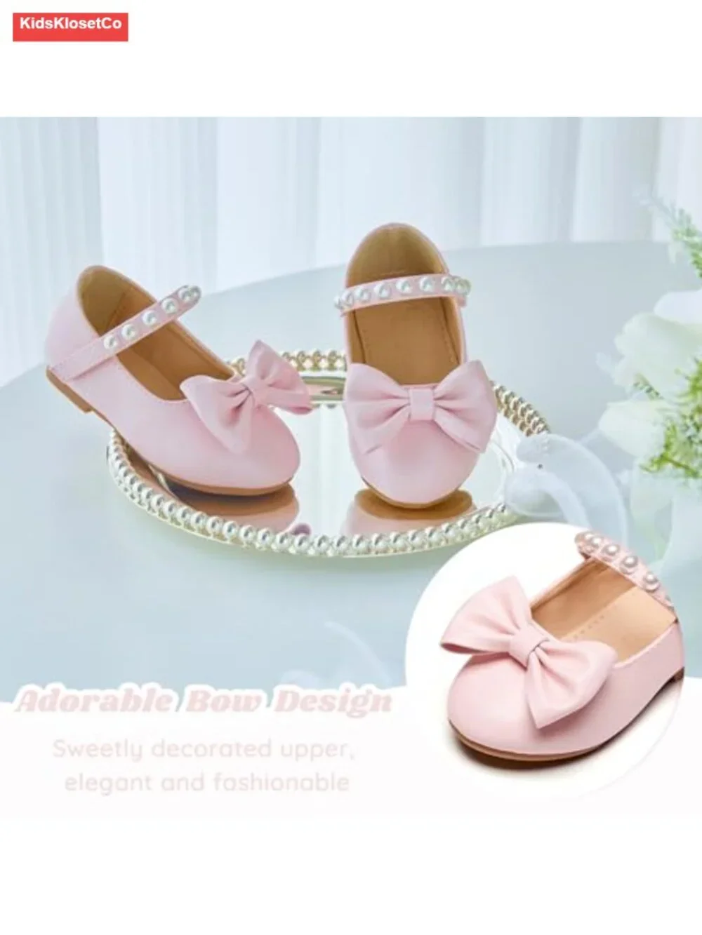 Toddler Girls Ballerina Flat Mary Jane Dress Shoes with Hook & Loop Closure